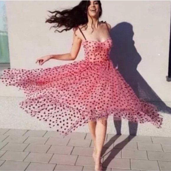 Betsey Johnson Pink and Red Heart Valentine’s Day Tulle Mesh Midi Dress 14 NWT - Picture 2 of 12